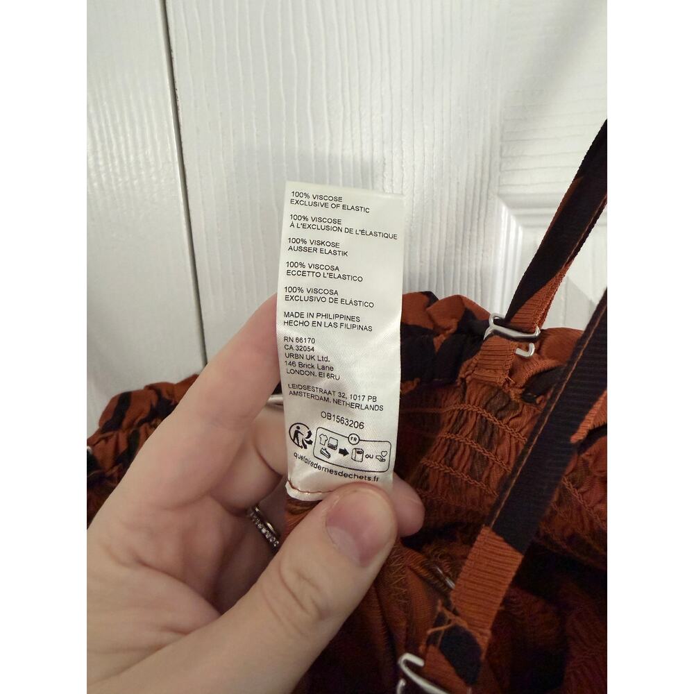 Anthropologie Printed Balloon Leg Jumpsuit Rust Black Smocked Boho Chic Resort - Picture 7 of 9